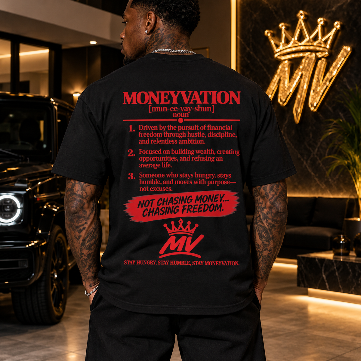 Moneyvation "Chasing Freedom" Red Essentials Tee