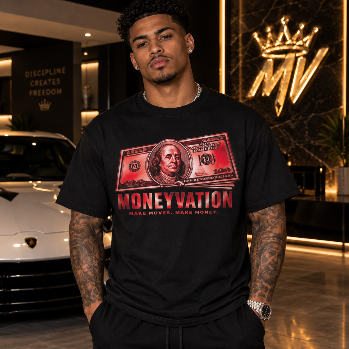 Moneyvation "Chasing Freedom" Red Essentials Tee