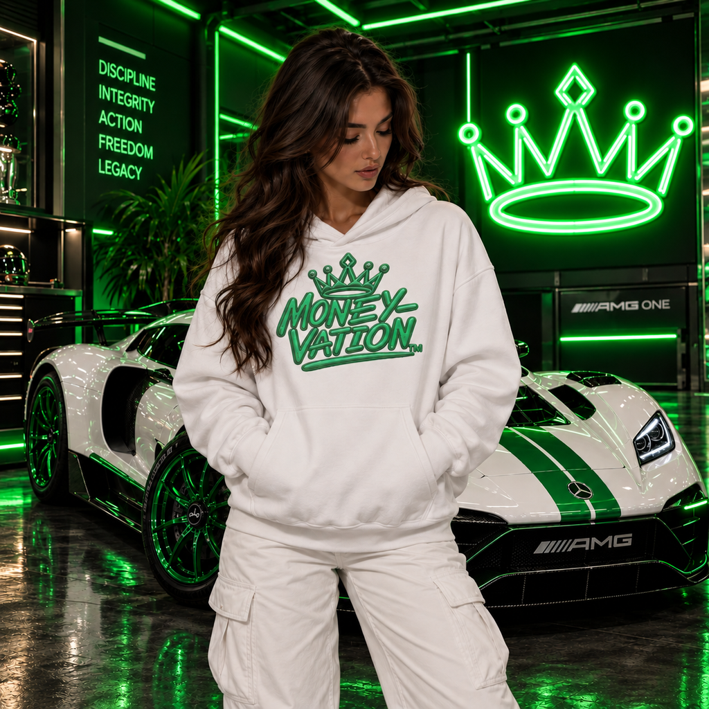 Moneyvation Premium Green Crown Signature Heavyweight Hoodie