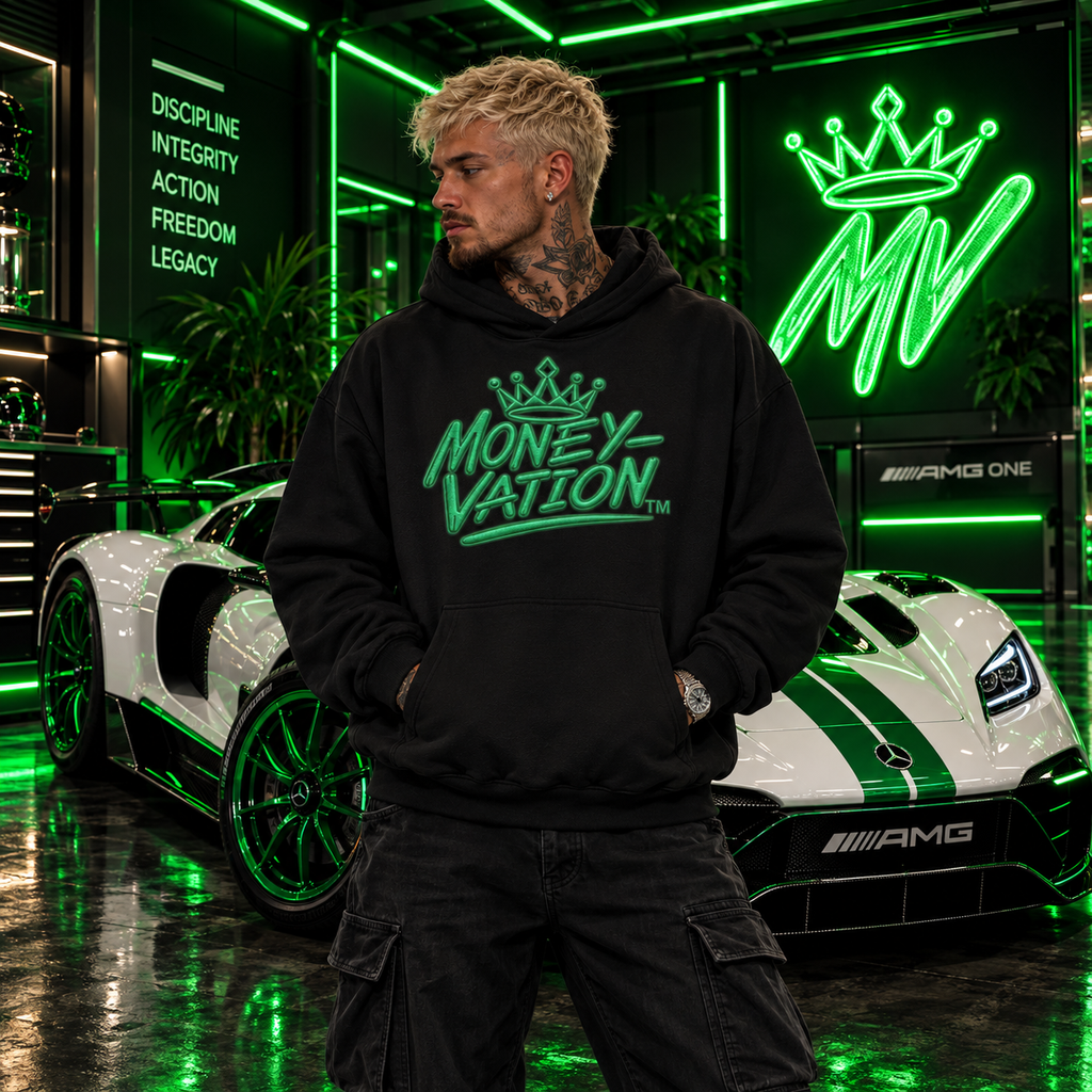 Moneyvation Premium Green Crown Signature Heavyweight Hoodie