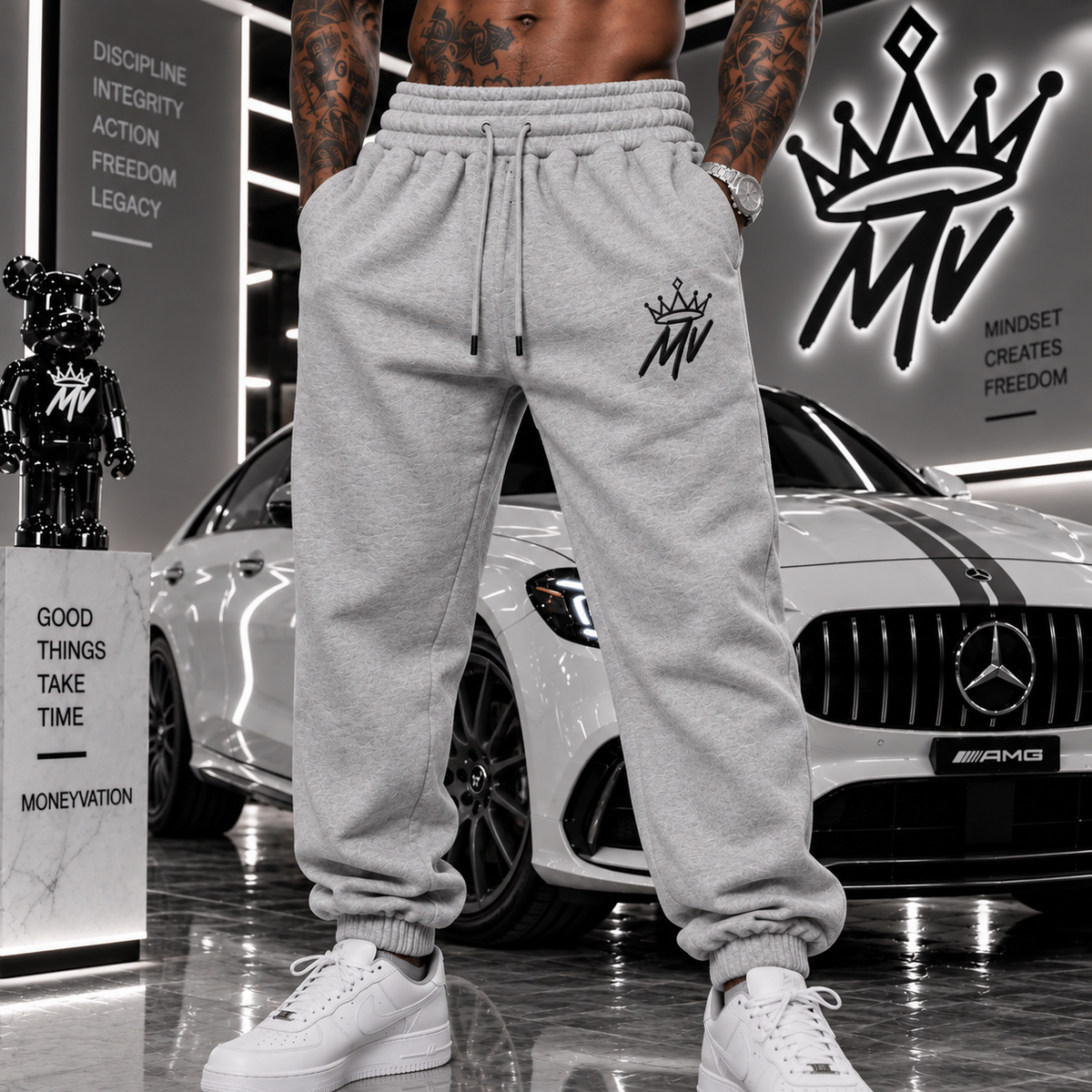 Moneyvation Black Emabroidery MV/CROWN Joggers