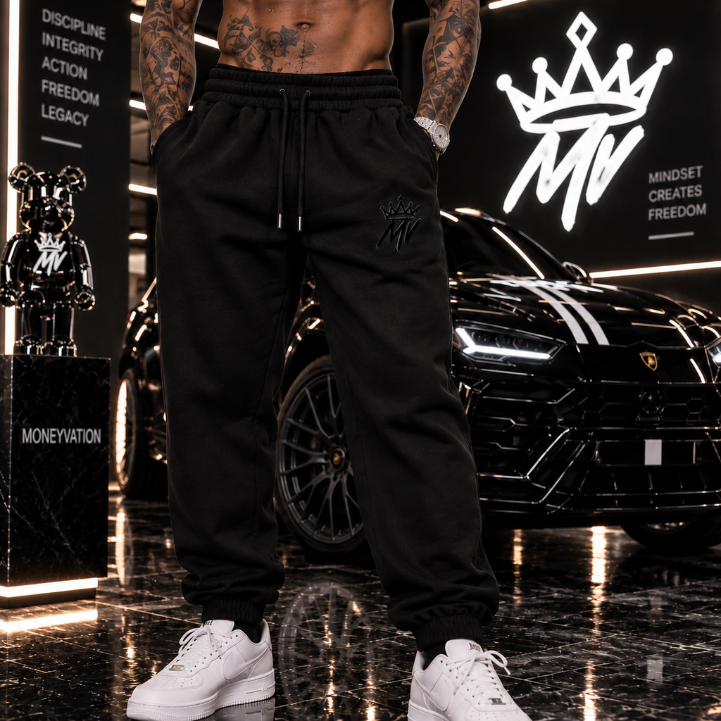 Moneyvation Black Emabroidery MV/CROWN Joggers