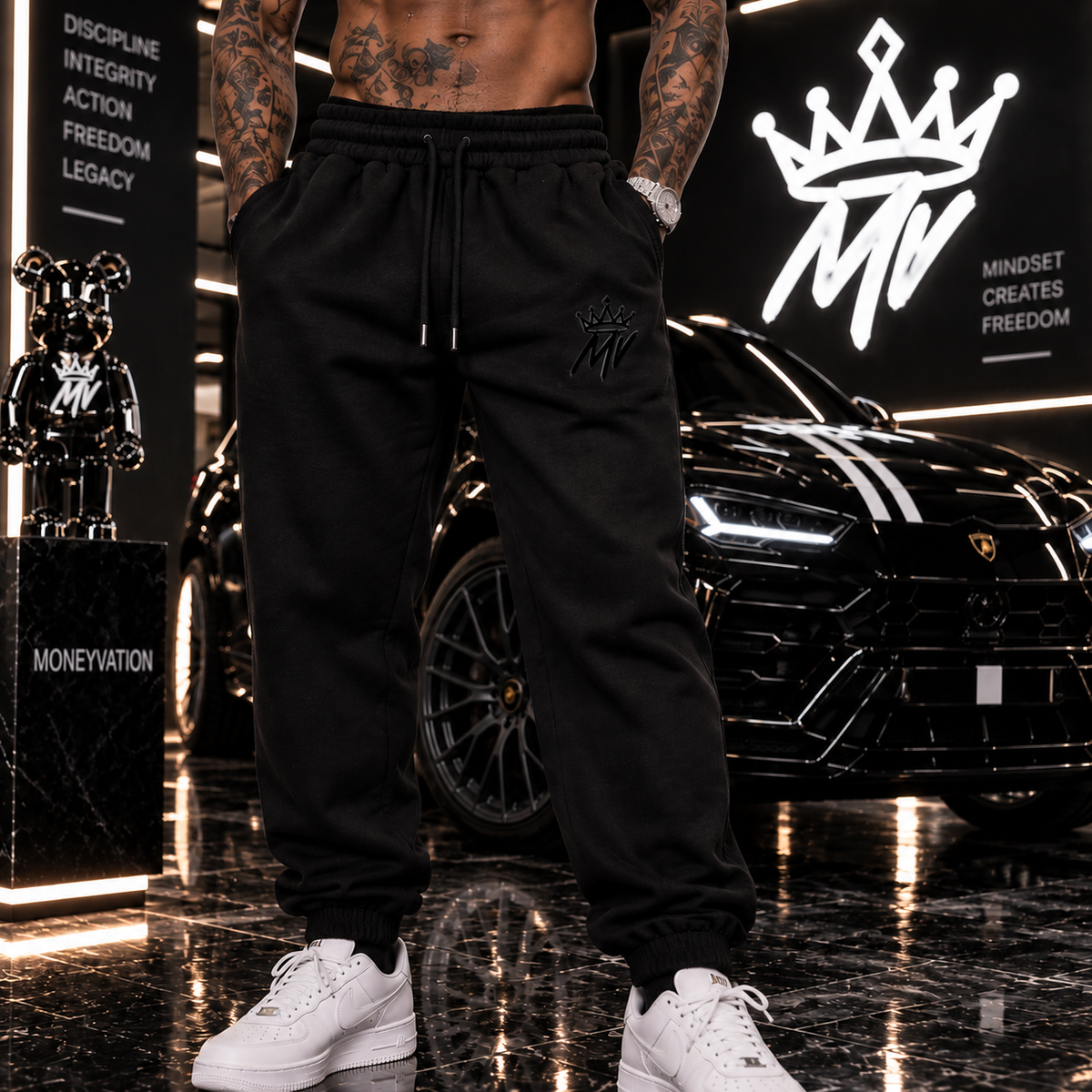 Moneyvation Black Emabroidery MV/CROWN Joggers