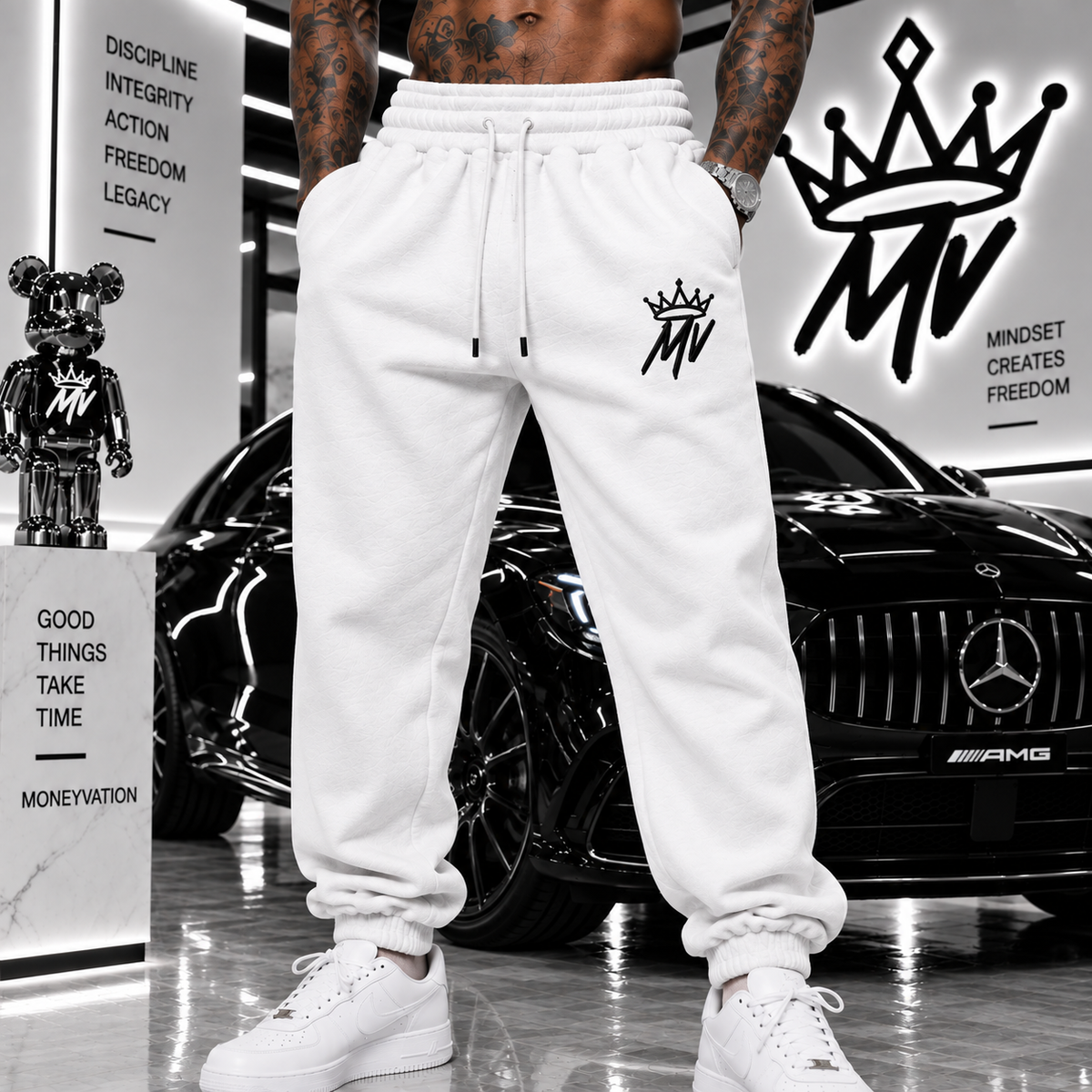 Moneyvation Black Emabroidery MV/CROWN Joggers