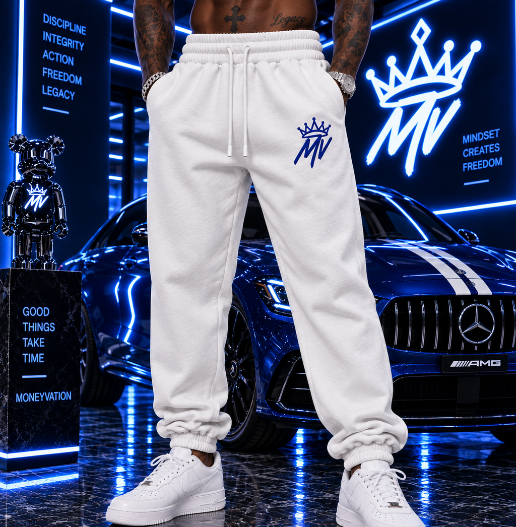 Moneyvation Blue Embroidery MV/CROWN Joggers