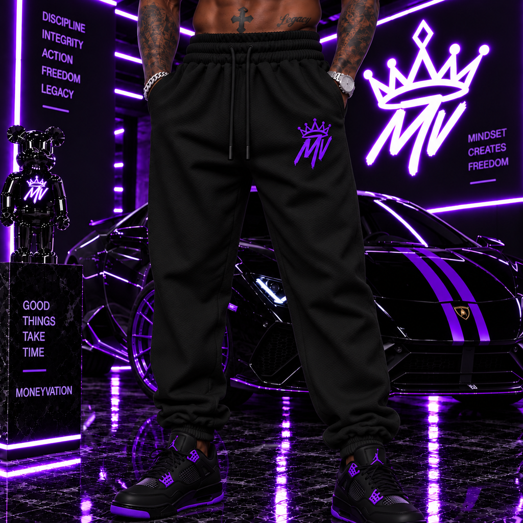Moneyvation Purple Embroidery MV/CROWN Joggers