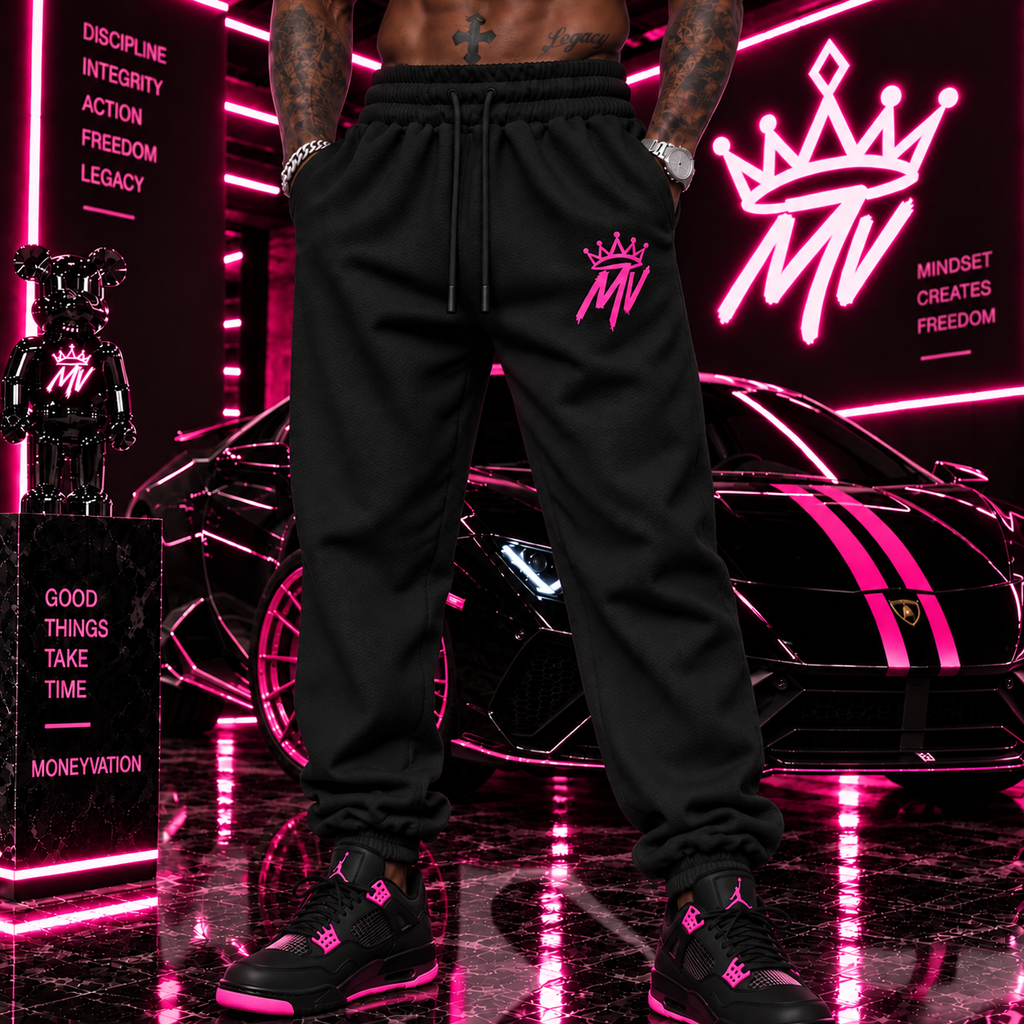 Moneyvation Pink Embroidery MV/CROWN Joggers