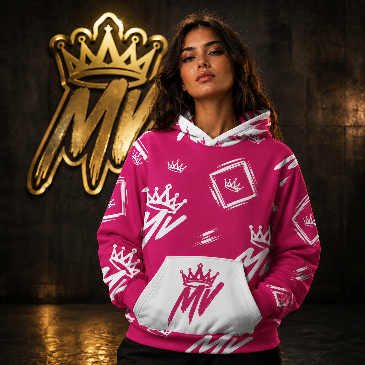 Moneyvation  Pink Signature Print Premium Cotton Hoodie
