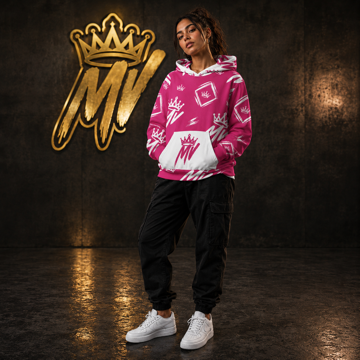 Moneyvation  Pink Signature Print Premium Cotton Hoodie