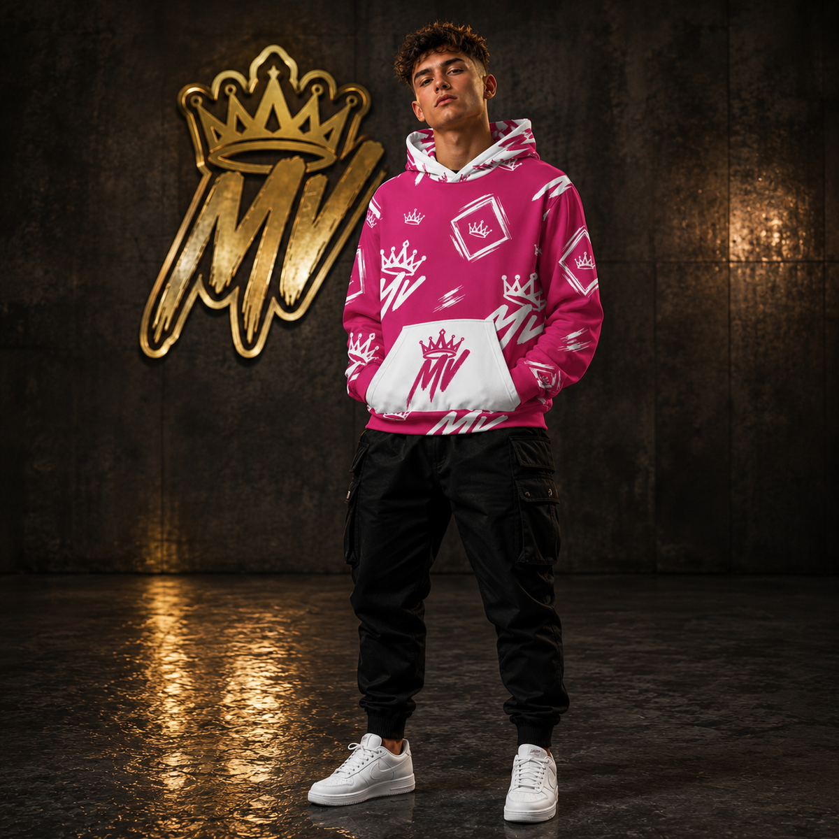 Moneyvation  Pink Signature Print Premium Cotton Hoodie