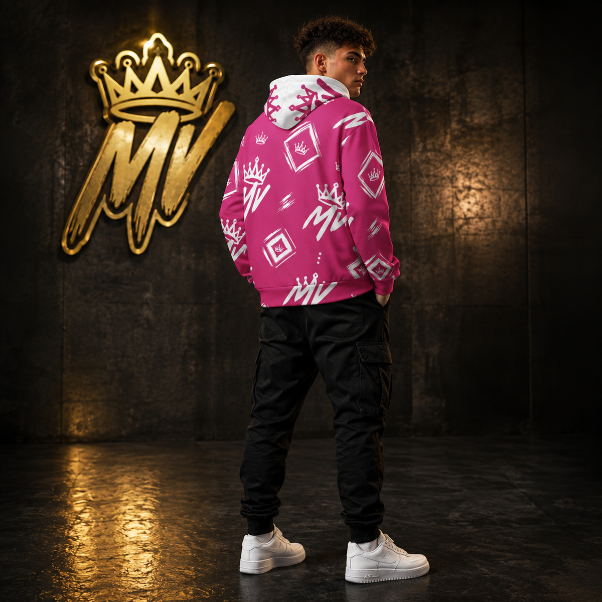 Moneyvation  Pink Signature Print Premium Cotton Hoodie