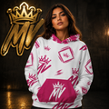 Moneyvation  White & Pink Signature Print Premium Cotton Hoodie
