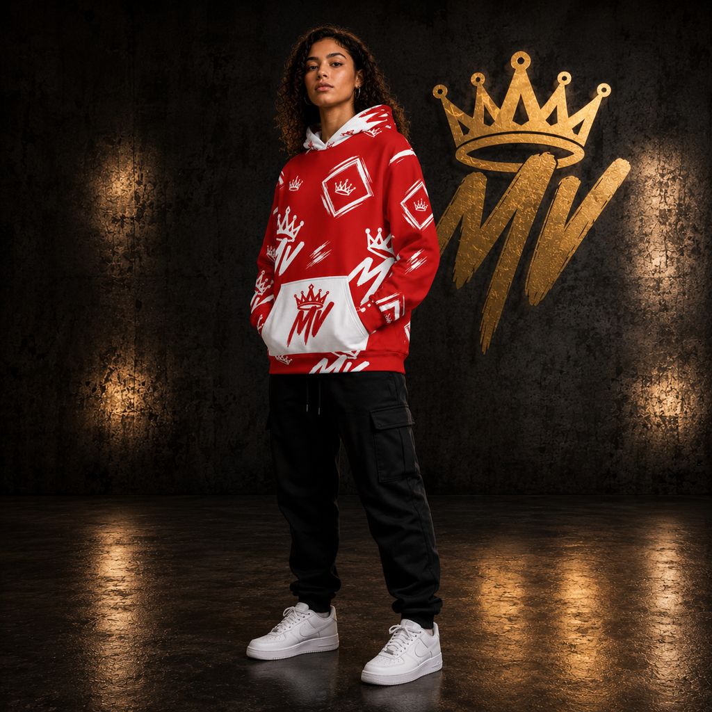 Moneyvation  Red Signature Print Premium Cotton Hoodie