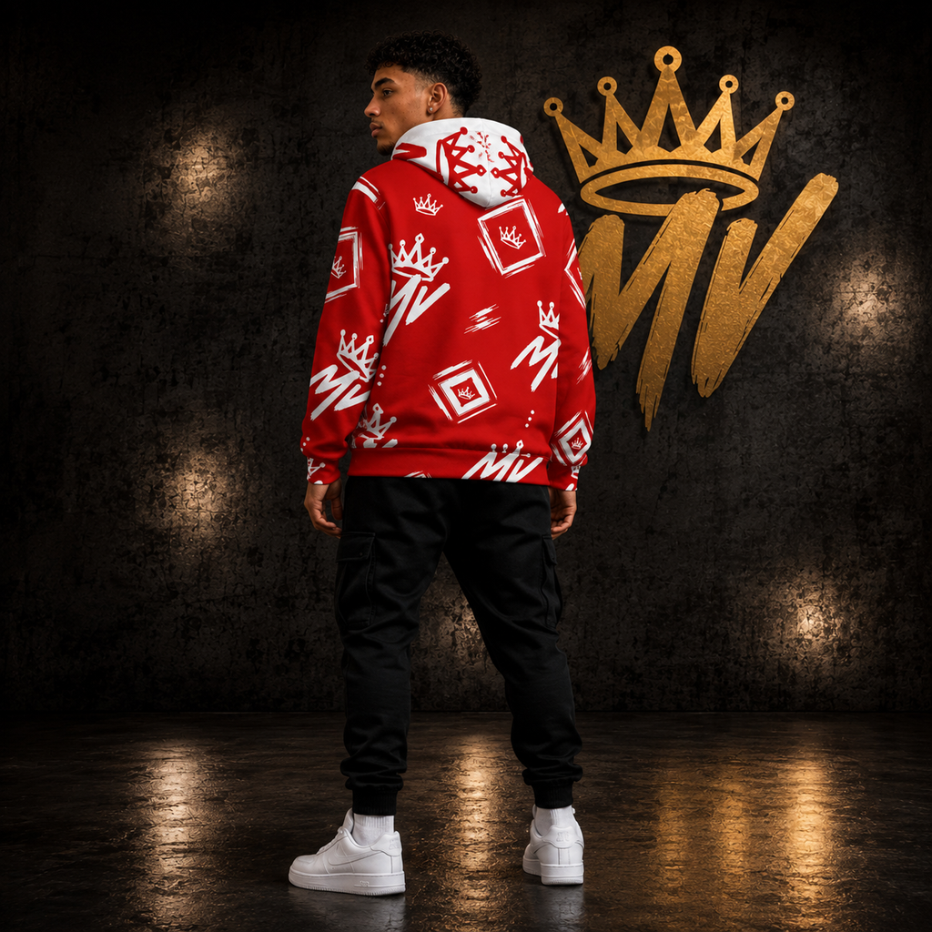 Moneyvation  Red Signature Print Premium Cotton Hoodie