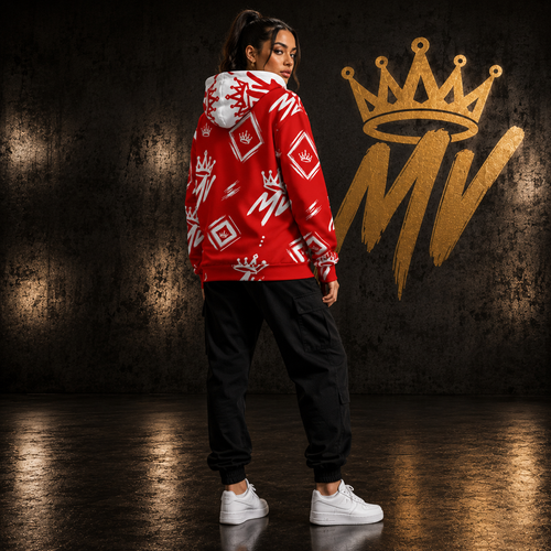 Moneyvation  Red Signature Print Premium Cotton Hoodie