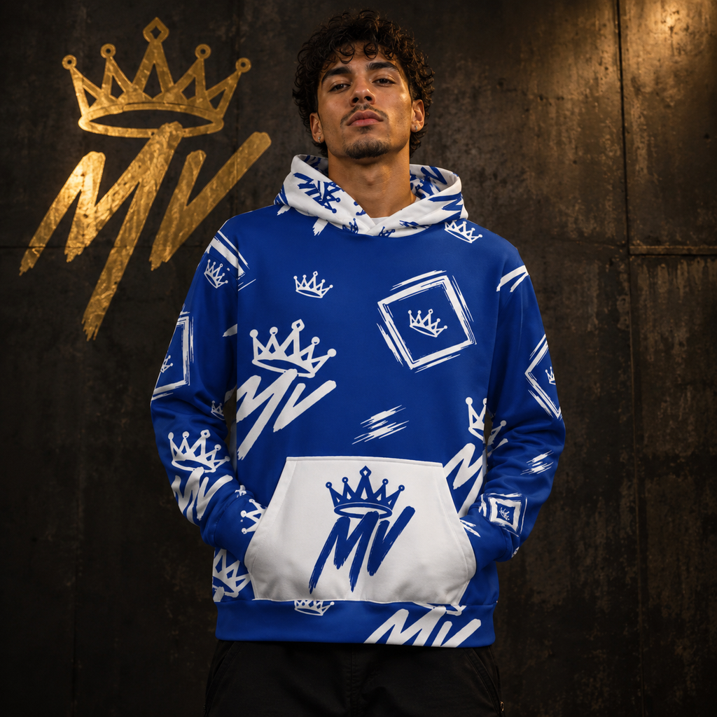Moneyvation  Blue Signature Print Premium Cotton Hoodie