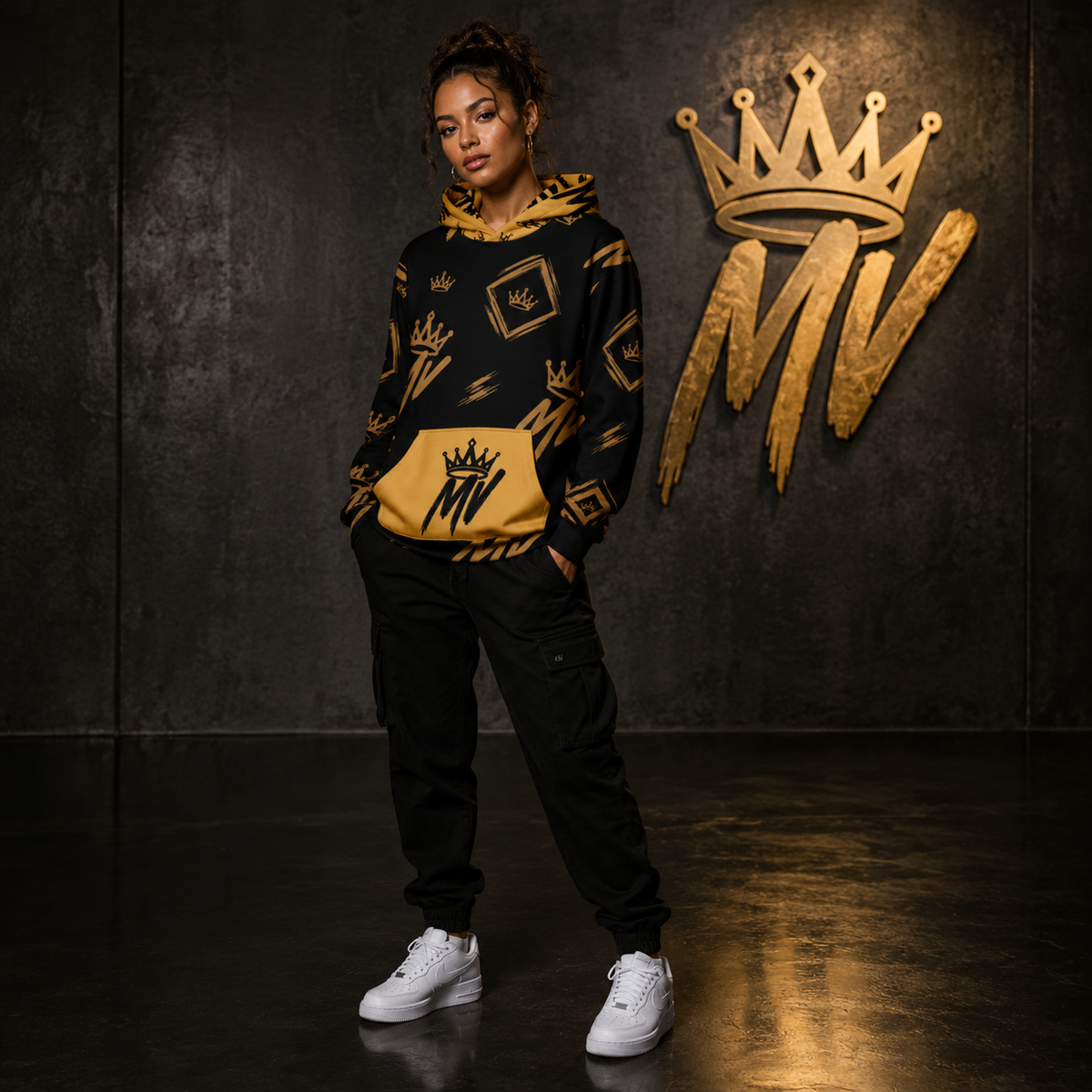 Moneyvation  Black & Gold Signature Print Premium Cotton Hoodie