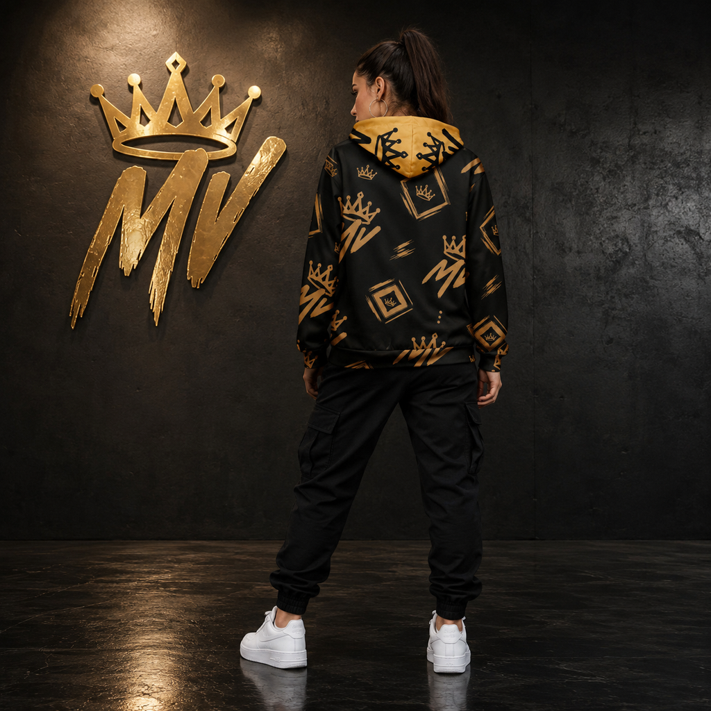 Moneyvation  Black & Gold Signature Print Premium Cotton Hoodie