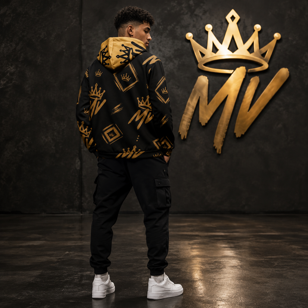 Moneyvation  Black & Gold Signature Print Premium Cotton Hoodie