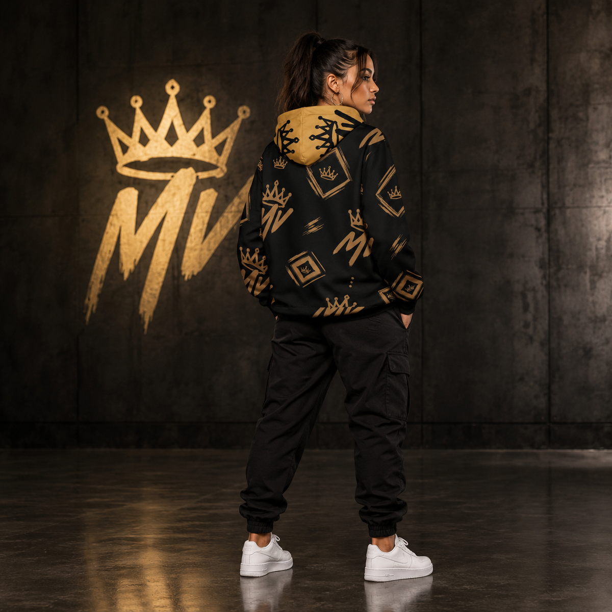 Moneyvation  Black & Gold Signature Print Premium Cotton Hoodie