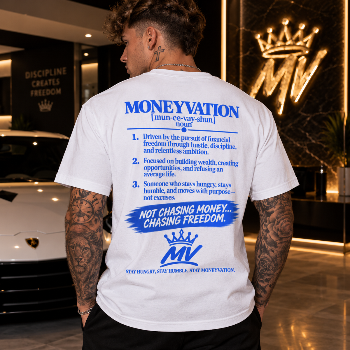 Moneyvation "Chasing Freedom" Legacy Blue Essential Tee
