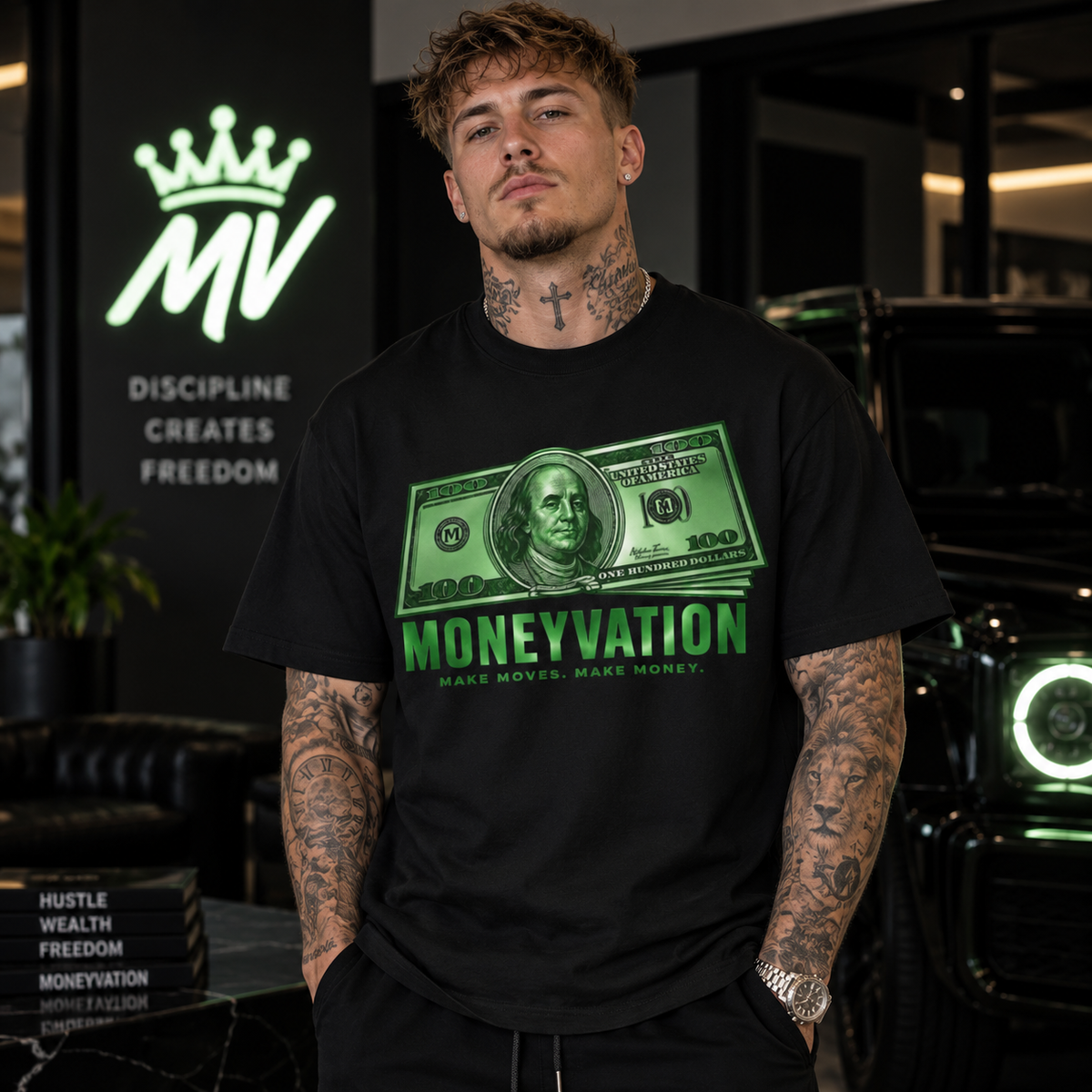 Moneyvation "Chasing Freedom" Forge Green Essential Tee