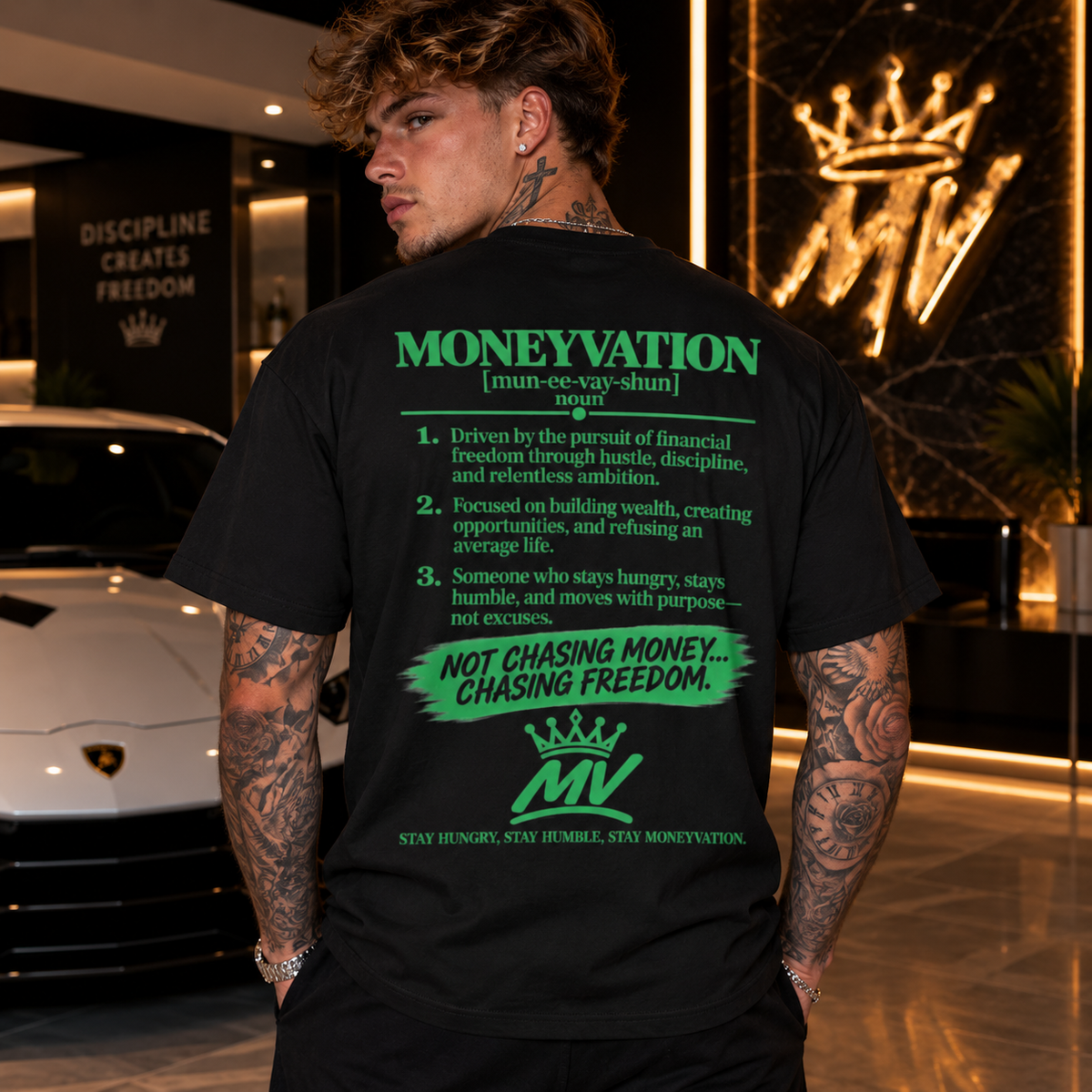 Moneyvation "Chasing Freedom" Forge Green Essential Tee