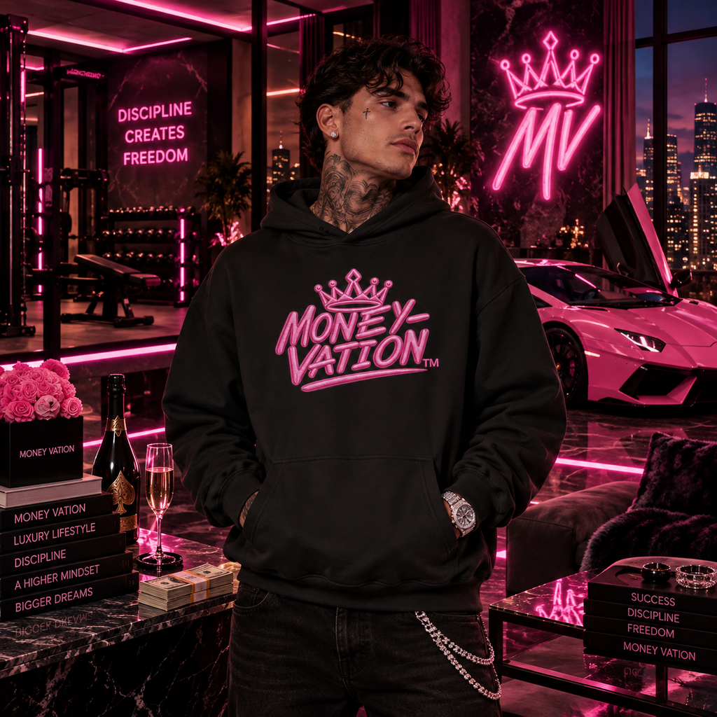 Moneyvation Premium Pink Crown Signature Heavyweight Hoodie