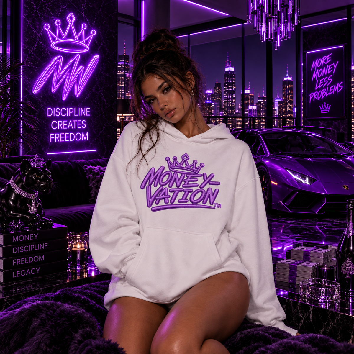 Moneyvation Premium Purple Crown Signature Heavyweight Hoodie