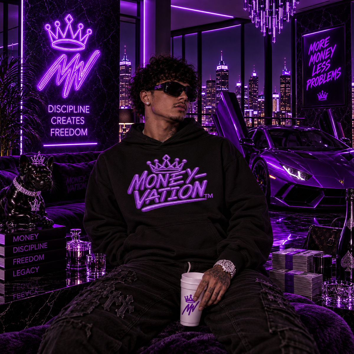 Moneyvation Premium Purple Crown Signature Heavyweight Hoodie