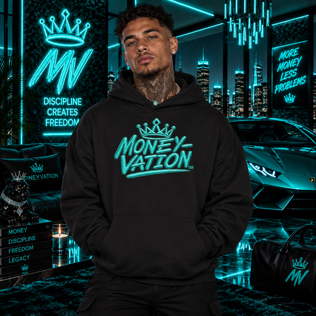 Moneyvation Premium Teal Crown Signature Heavyweight Hoodie