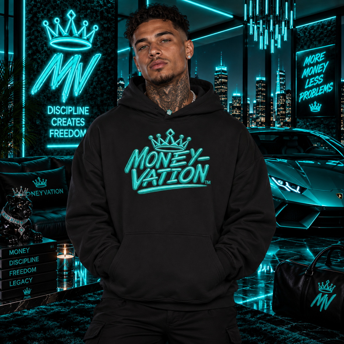Moneyvation Premium Teal Crown Signature Heavyweight Hoodie