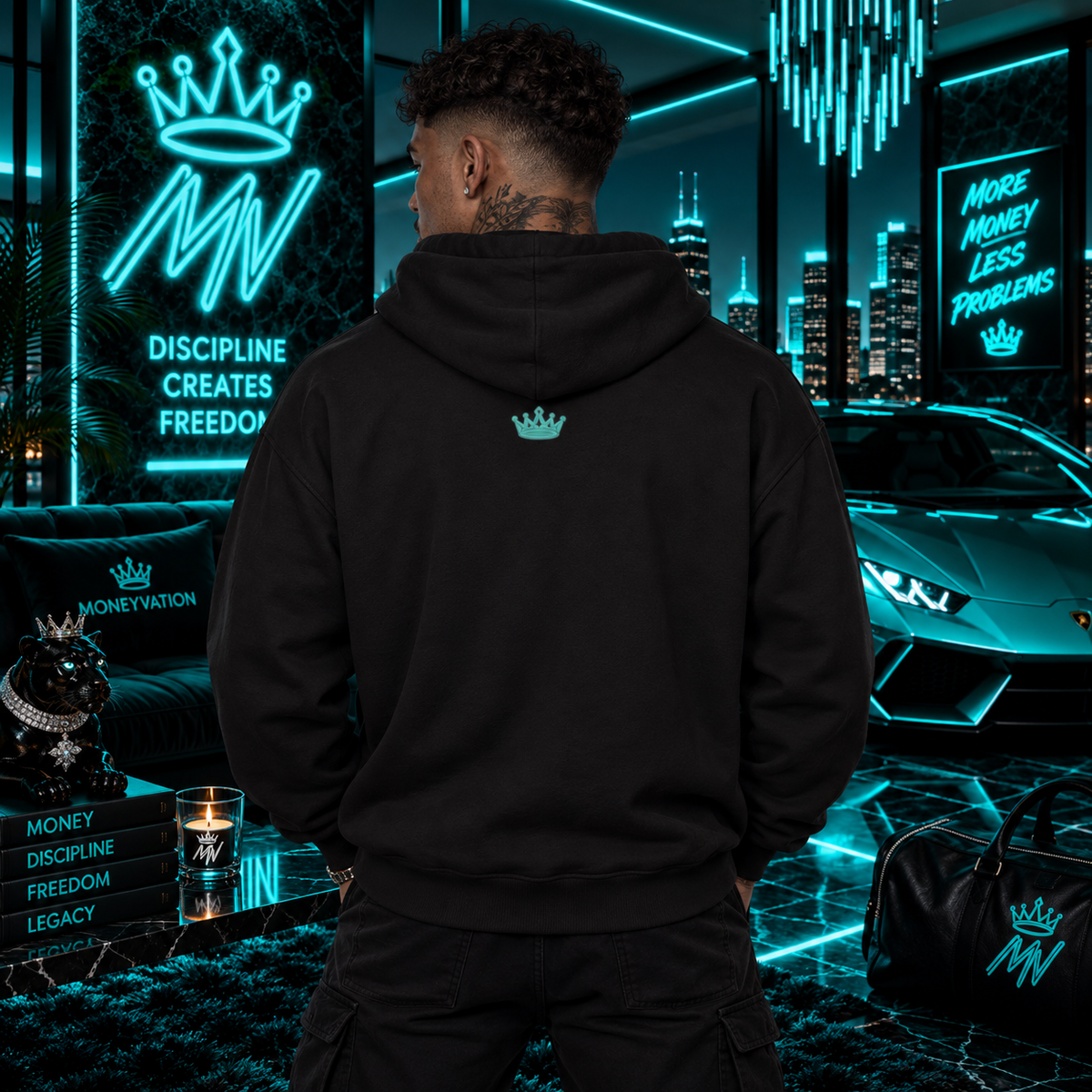 Moneyvation Premium Teal Crown Signature Heavyweight Hoodie