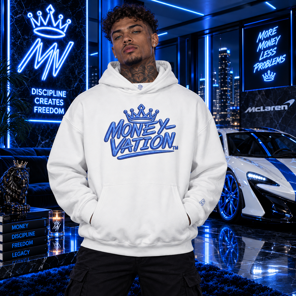 Moneyvation Premium Legacy Blue  Crown Signature Heavyweight Hoodie