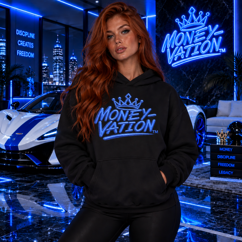 Moneyvation Premium Legacy Blue  Crown Signature Heavyweight Hoodie