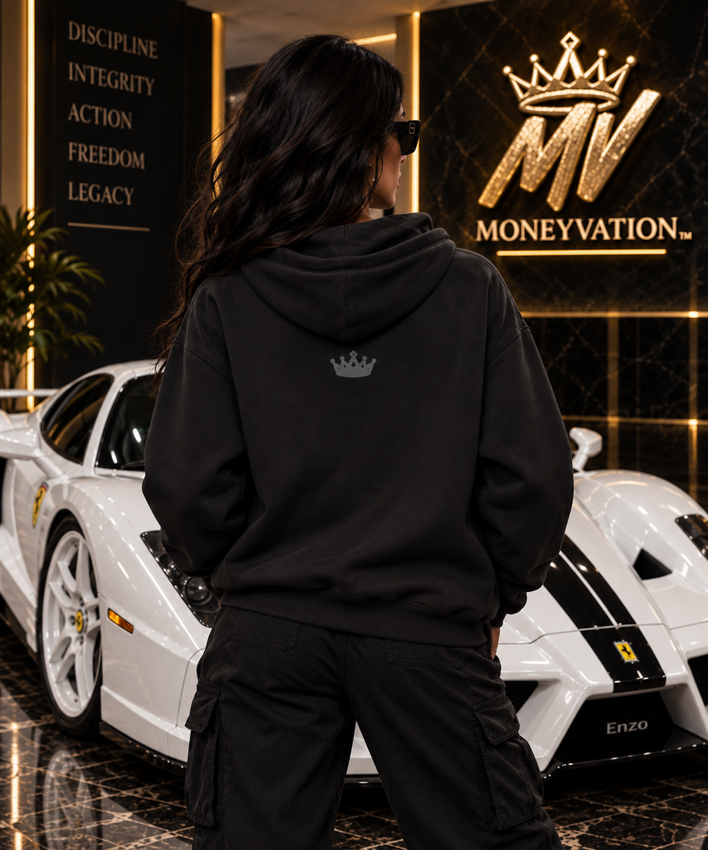 Moneyvation Premium Black Crown Signature Heavyweight Hoodie