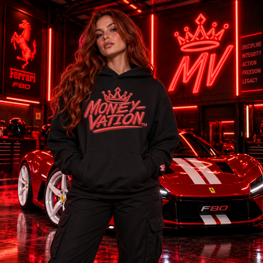Moneyvation Premium Red Crown Signature Heavyweight Hoodie
