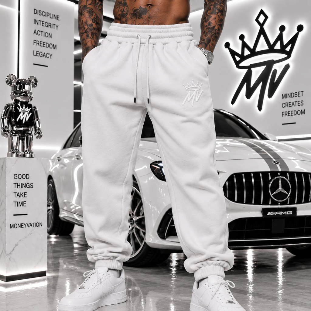 Moneyvation white embroidery MV/Crown Joggers