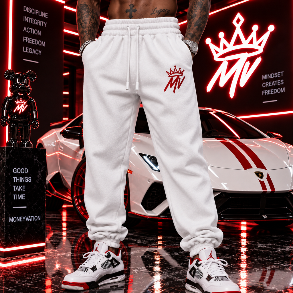 Moneyvation Red Embroidery MV/CROWN Joggers