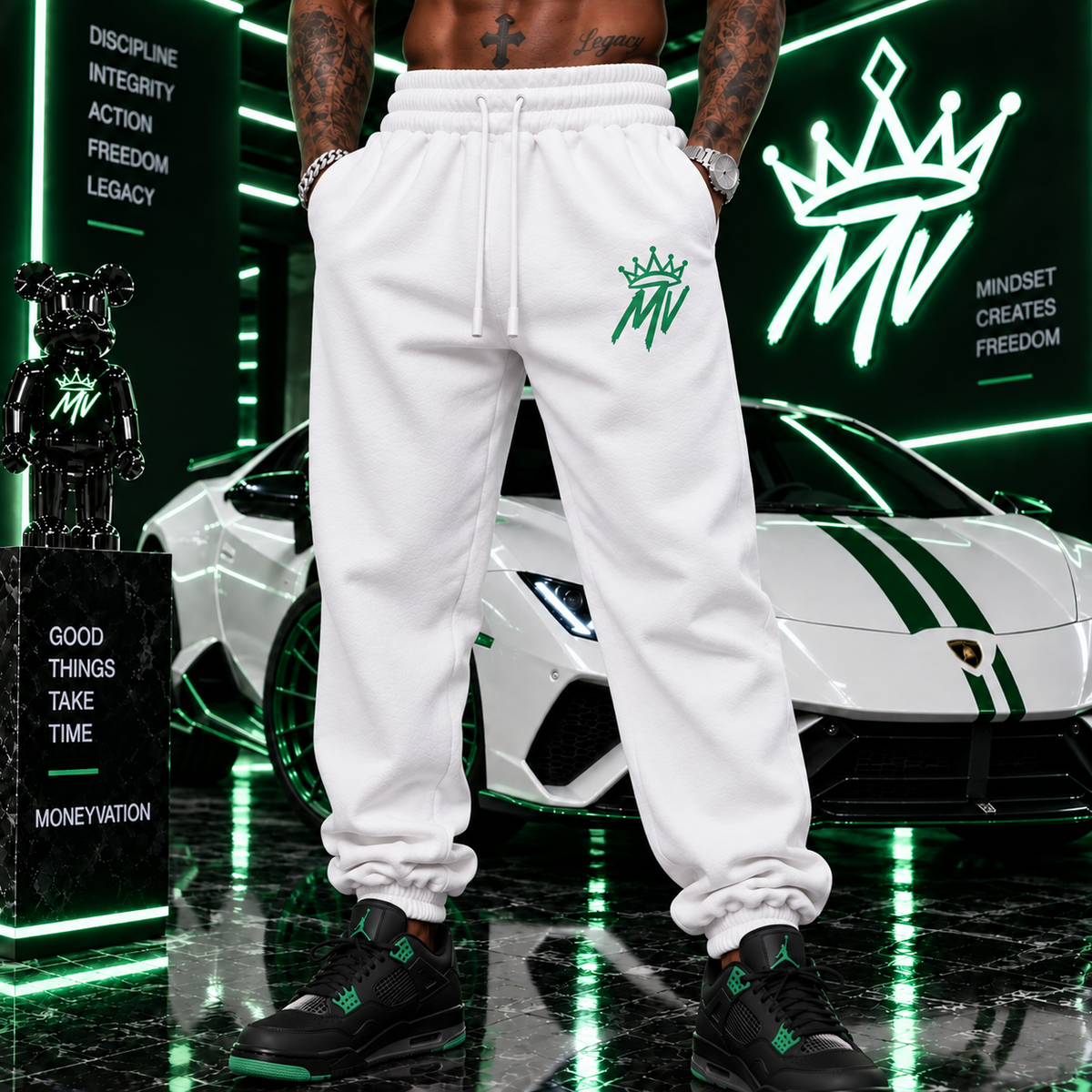 Moneyvation Green Embroidery MV/CROWN Joggers