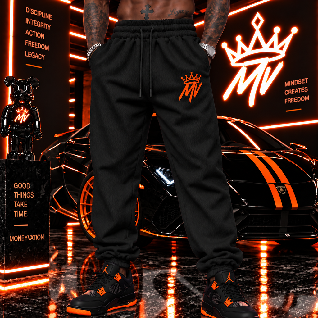 Moneyvation Orange Embroidery MV/CROWN Joggers