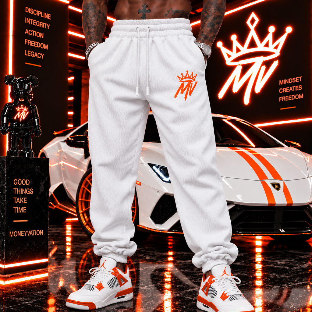 Moneyvation Orange Embroidery MV/CROWN Joggers