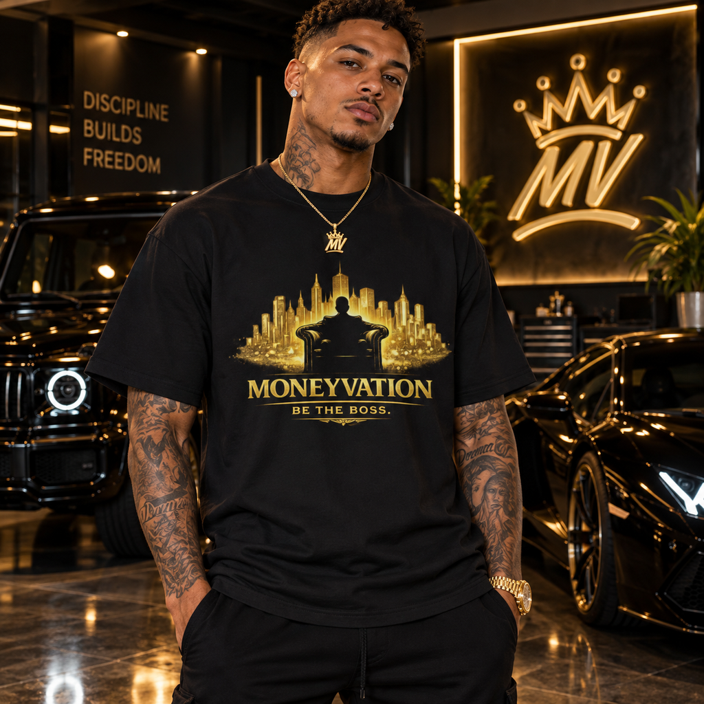 Moneyvation "Be the Boss" Black and Gold Premium Essential Tee
