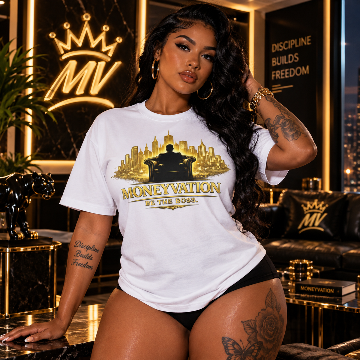 Moneyvation "Be the Boss" Black and Gold Premium Essential Tee