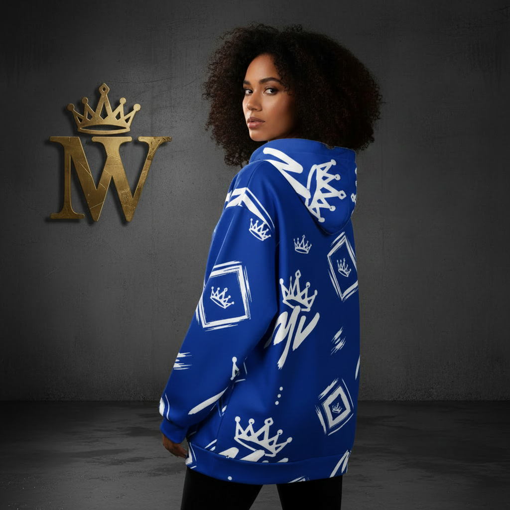 Moneyvation  Blue Signature Print Premium Cotton Hoodie