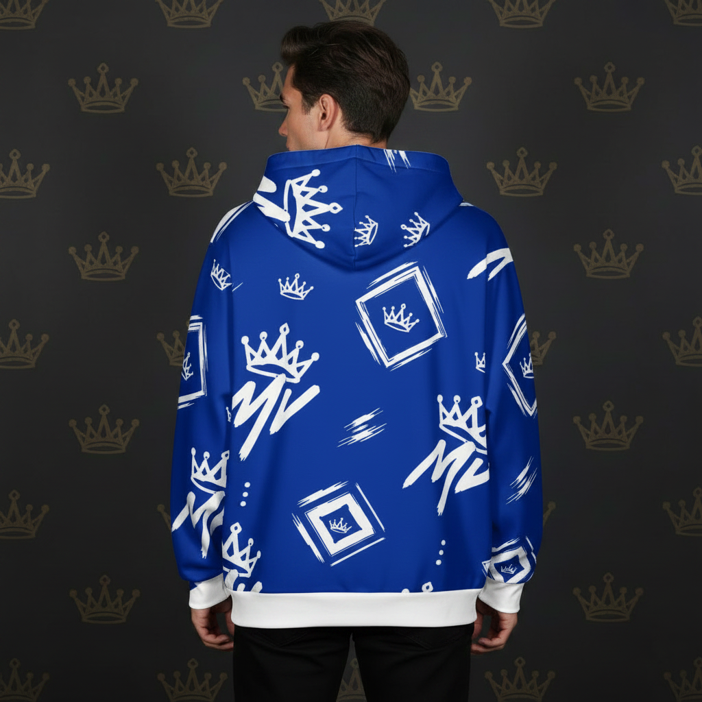 Moneyvation  Blue Signature Print Premium Cotton Hoodie