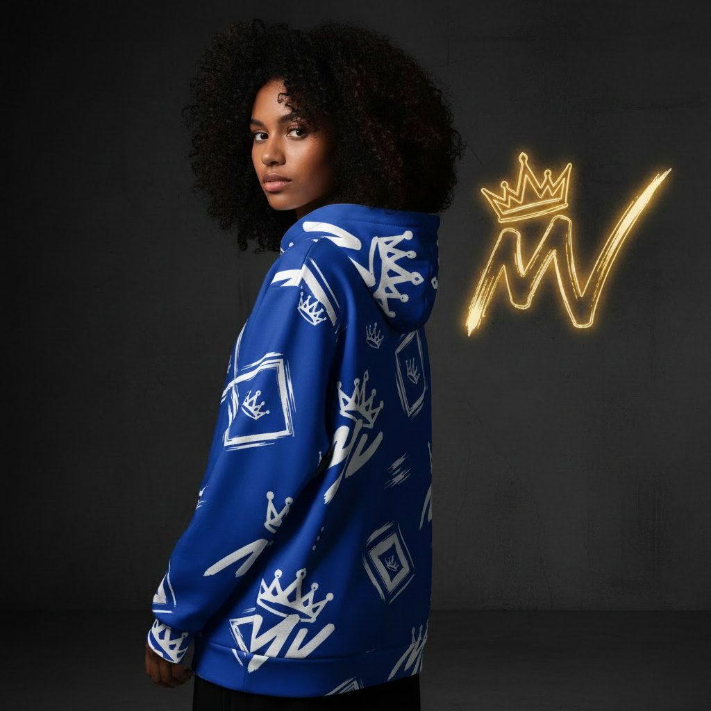 Moneyvation  Blue Signature Print Premium Cotton Hoodie