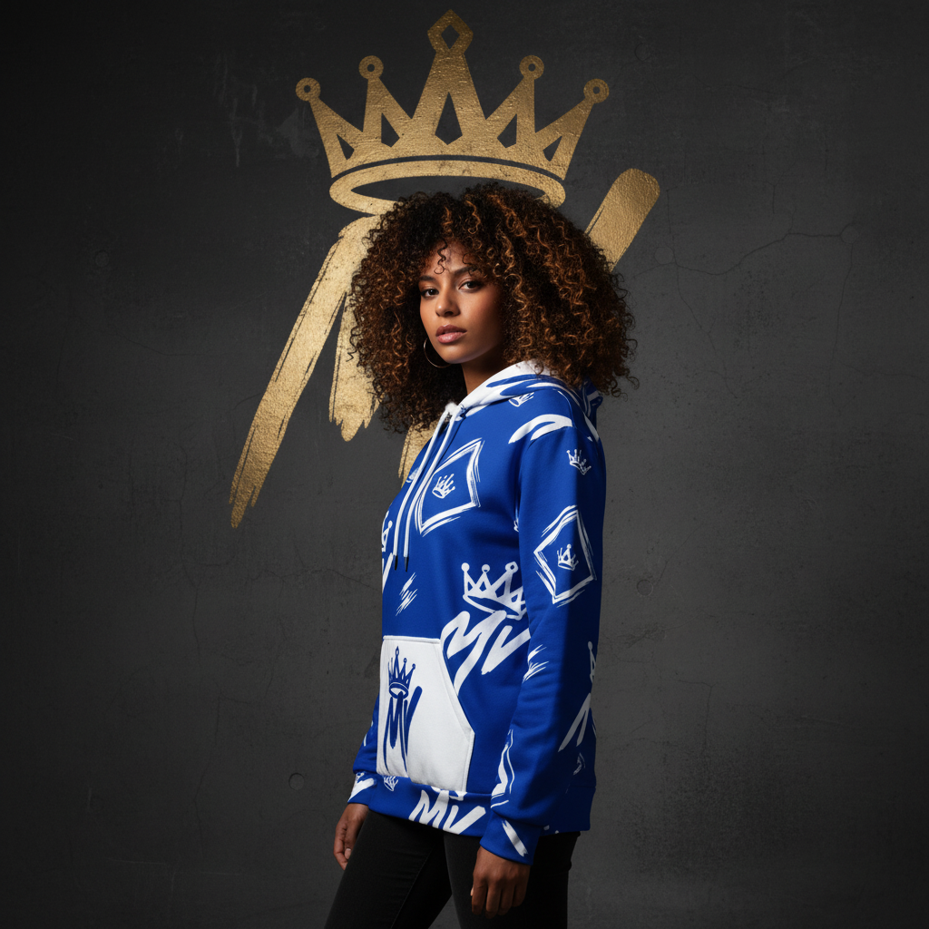 Moneyvation  Blue Signature Print Premium Cotton Hoodie