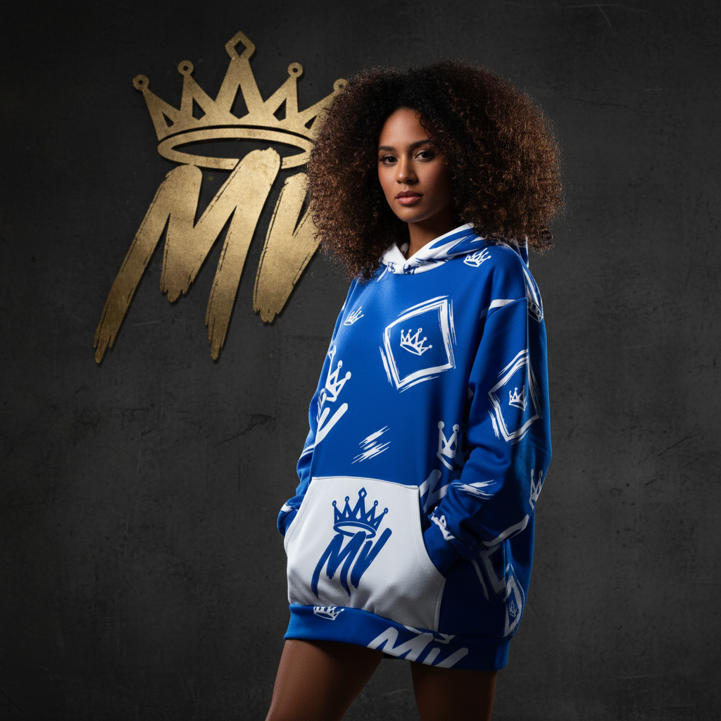 Moneyvation  Blue Signature Print Premium Cotton Hoodie