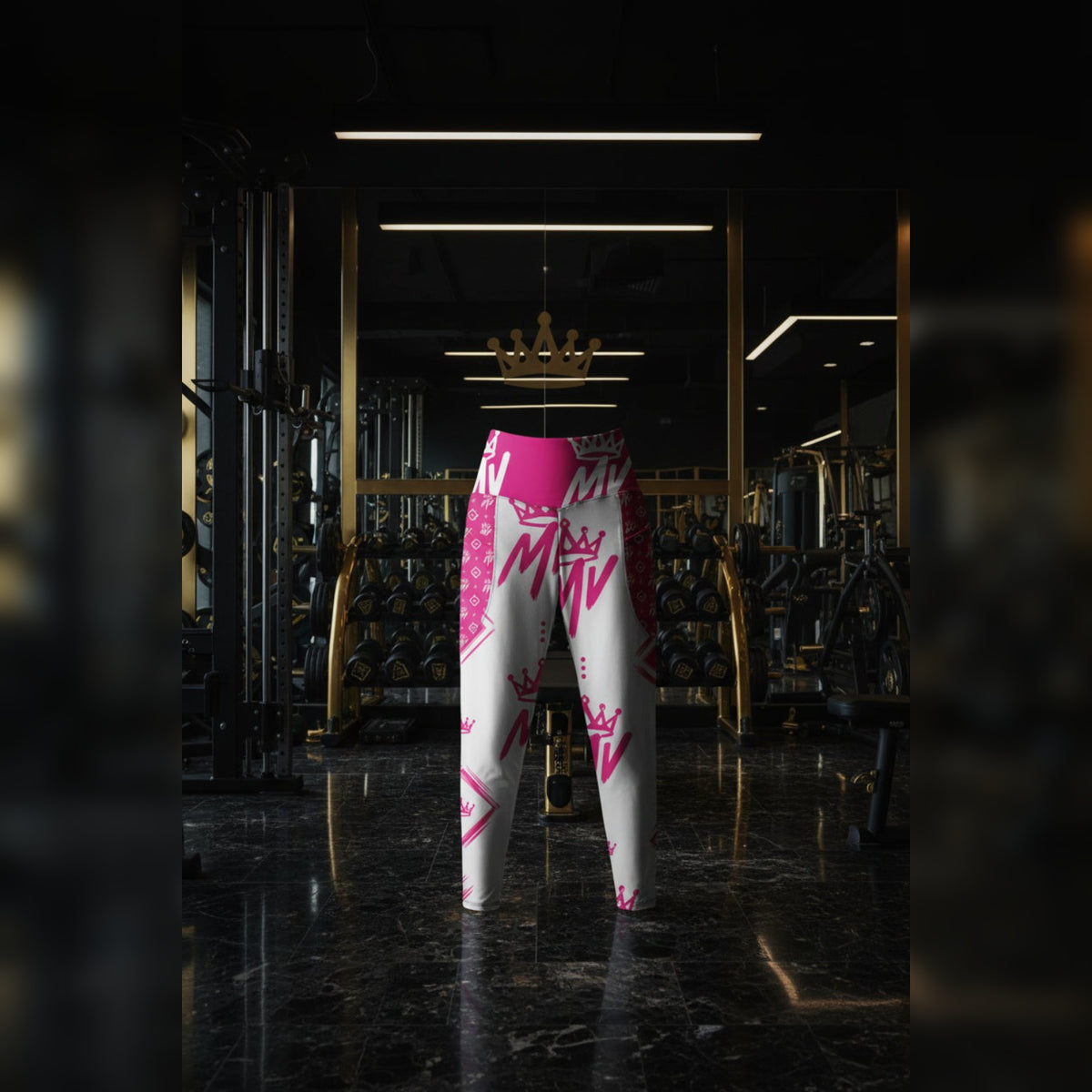 Moneyvation Signature Pink Print Athletic Leggings with pockets